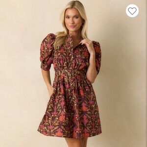 NWT Red dress Flourish & Find Out Burgundy Multi floral Print Cotton Mini Dress